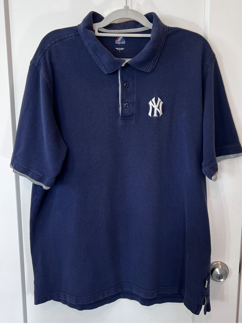 MAJESTIC New York Yankees Polo Shirt Mens Large Navy Embroidered Logo